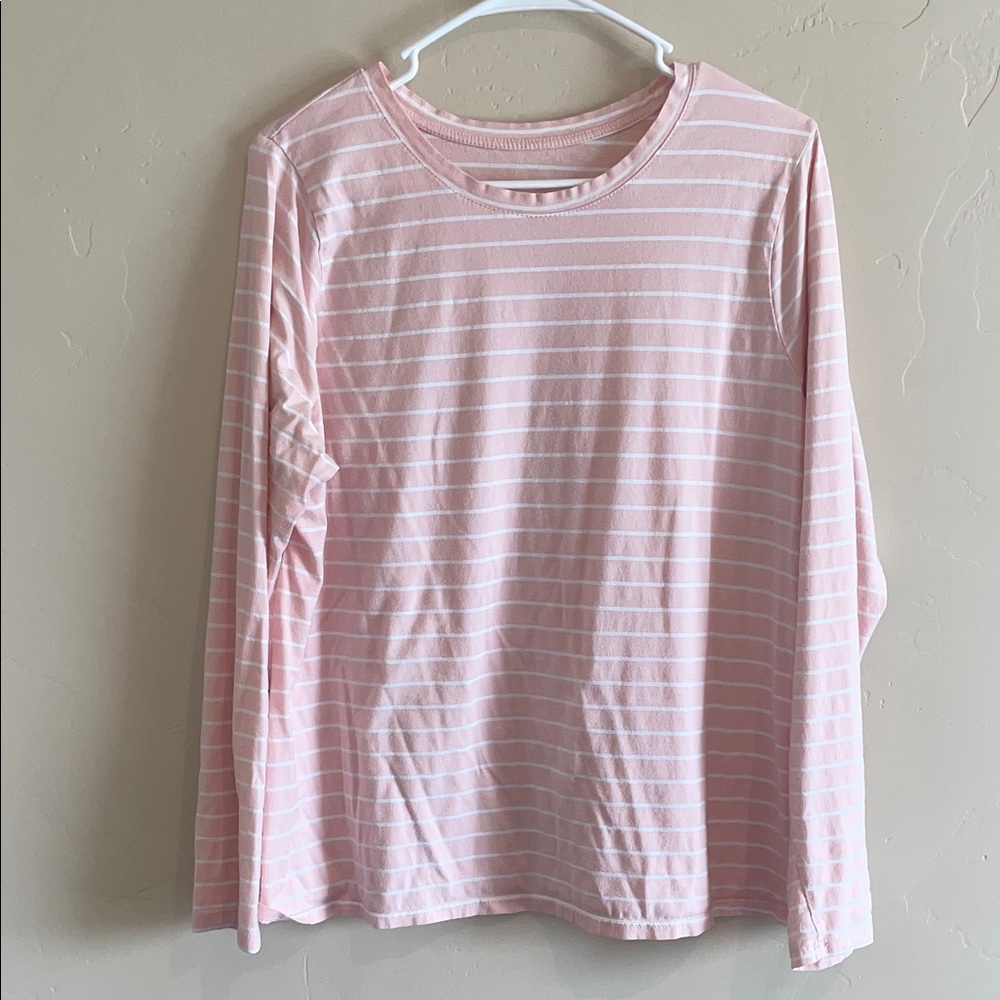 Light Pink & White Striped Long Sleeve Top